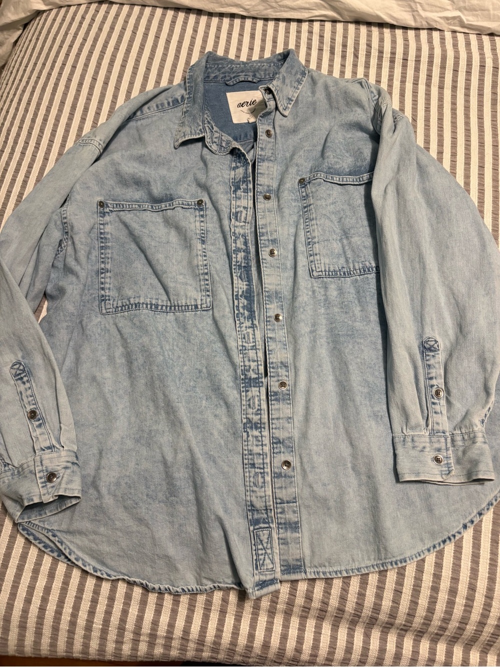 aerie Light Wash Denim oversized Button-Up Shirt